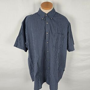 Wrangler Button Down Shirt Men's 2XL Blue Plaid Cool River Cotton Short Sleeve